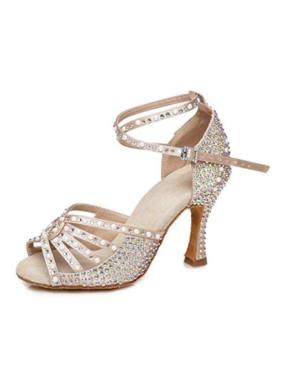 Rhinestone Satin Ballroom Dance Shoes Peep Toe Stiletto Heel